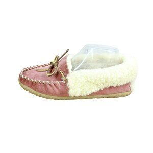 LL Bean Pink Suede Wicked Good Shearling Lined Moccasin Slippers Size 7 M